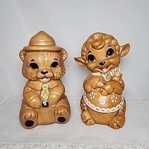 Pair of Vtg WINTON  Salt and Pepper Shakers LAMB & SMOKEY THE BEAR Collectibles